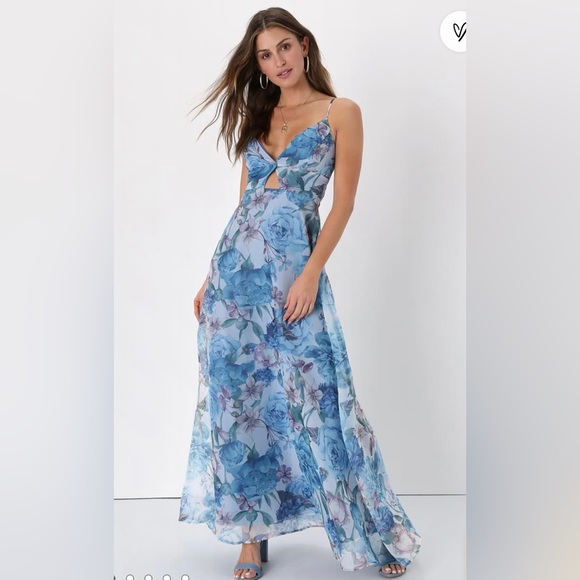 Lulus Dresses Enchanting Entrance Blue Floral Organza Keyhole